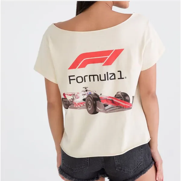 Aeropostale Formula 1 Graphic Tee Off Shoulder Car Size S White Red Black - Image 4