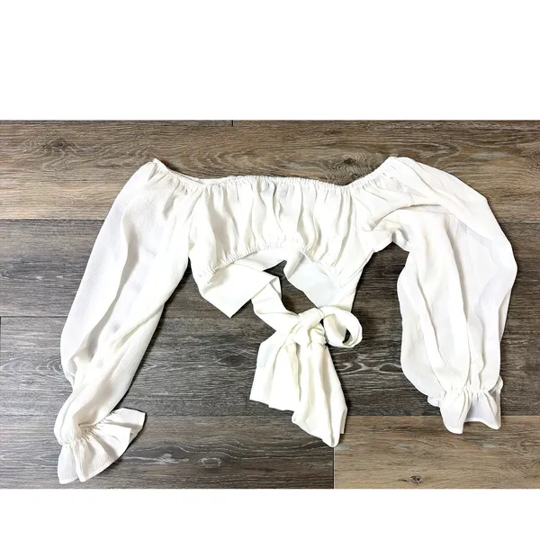 Petal & Pup Dimitri White Off Shoulder Crop Top Size 8 Puff Sleeve - Image 6