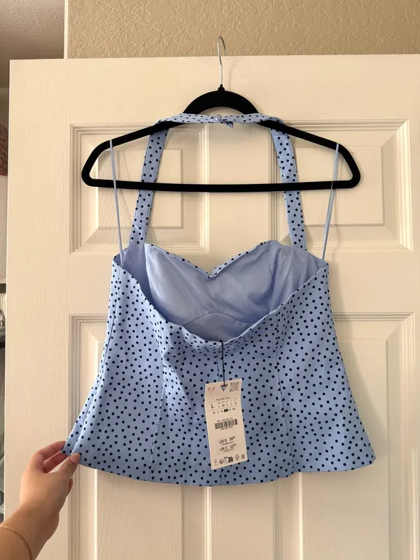 BNWT Zara Blue & Black Polka Dot Halter Top - Image 8