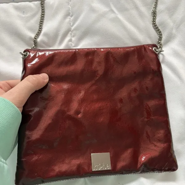 KOOBA Envelope Style Patent Leather Clutch Crossbody Shoulder‎ Chain Dark Red - Image 12