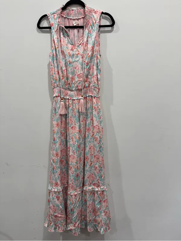 Roller Rabbit Amandine Frida Midi Dress Pink Tassels Smocked Waist Size XS NWOT - Image 4