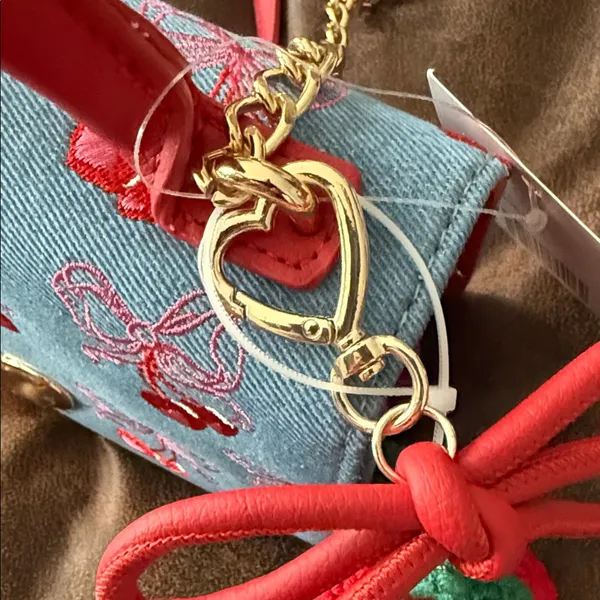 Betsey Johnson Cherry Embroidered Denim Handbag with bag charm NWT - Image 10