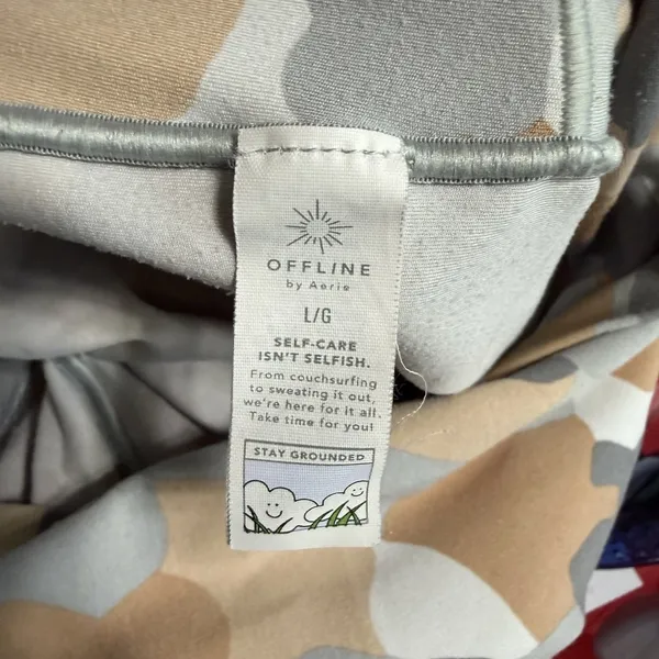 OFFLINE by Aerie Real Me‎ Crossover High Rise 7/8 Leggings Camo Tan Grey Large - Image 9