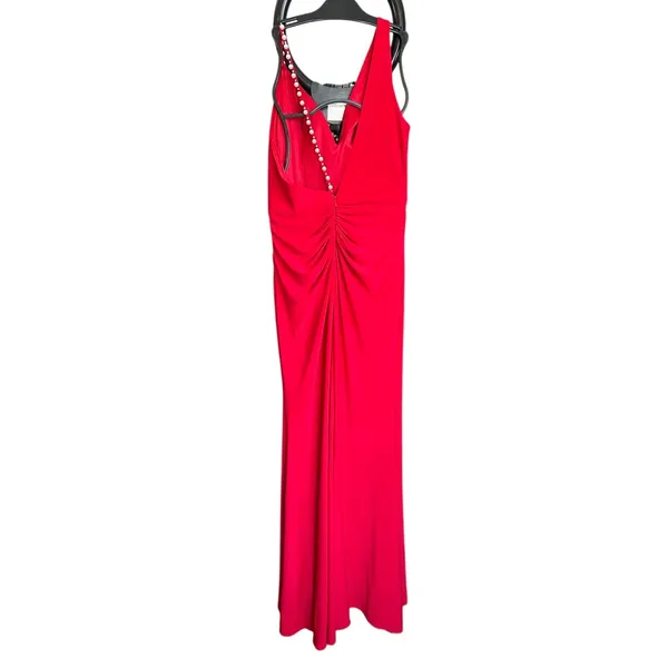 Leena by‎ Mac Duggal Asymmetrical Pearl Strap V-Neck Gown Size 8 26532 Prom - Image 16