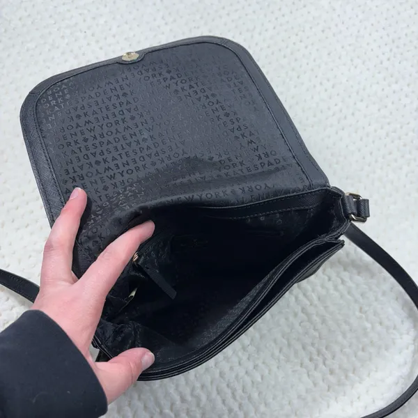 Kate Spade Black Saffiano Leather Rhinestone Embellished Small Crossbody Bag - Image 6