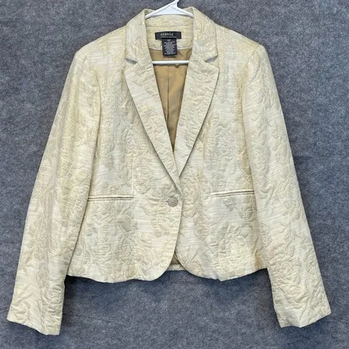 GEORGE Me‎ Designs By Mark Eisen Blazer Women's Size 12 Cream Floral Metallic - Image 2
