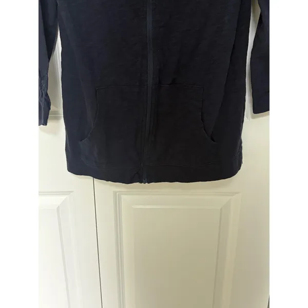 Eddie Bauer Outdoor Navy Blue 100% Cotton Ruched 3/4 Sleeve Zip Up Hoodie M - Image 2