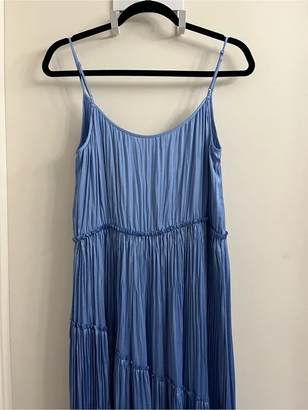 Vince Tiered Asymmetric Midi Dress Pale Fountain Medium - Image 9