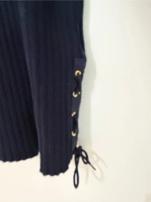 Ralph Lauren BLUE Nautical BOAT NECK Ribbed Cotton Sweater Anchor Pocket Size 1X - Image 3
