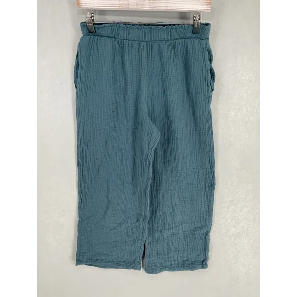 Jessica Simpson Womens Pants Teal Blue Cotton Gauze Wide Leg Small - Image 2