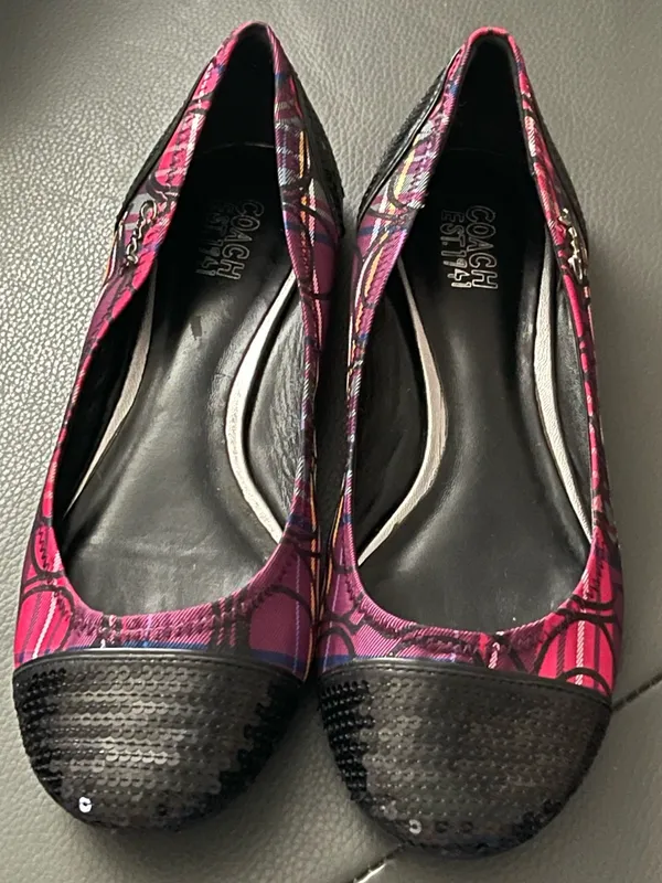 Coach Womens Poppy Tartan Sequin Shoes Ballet Style Flats SZ 7B A2788 - Image 2