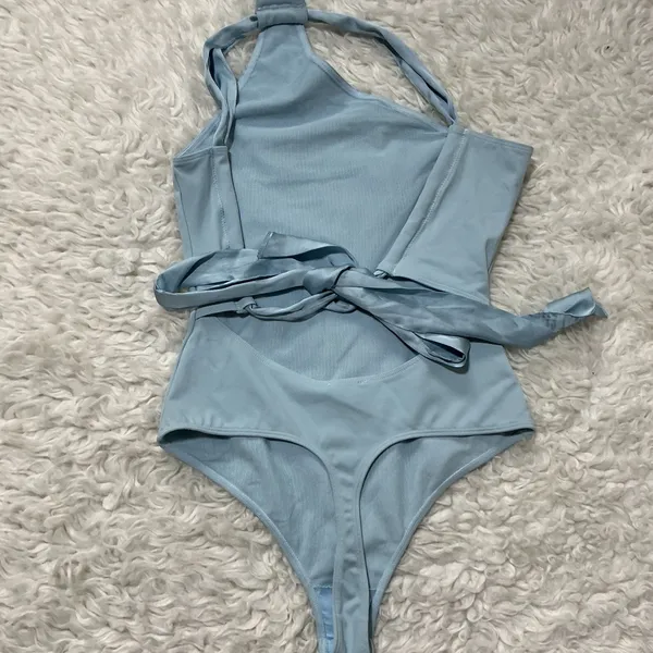 Intimately Free People Bodysuit Light Blue One Shoulder Tie Back Small - Image 3