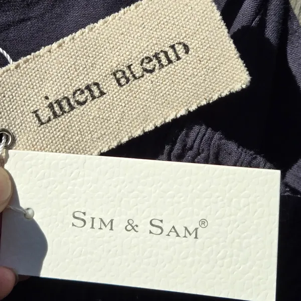 NEW SIM & SAM Linen Blend Navy w/White Trim Tiered Midi Dress M - Image 10