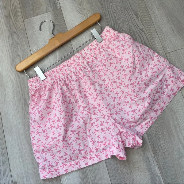 Bow Pajama Shorts cotton printed womens Pink (medium) loungewear sleep casual - Image 4