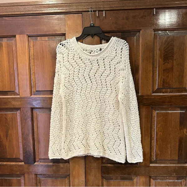 Anthropologie Akemi and Kin Womens‎ Small Cream Cotton Oversized Sweater Crochet - Image 3
