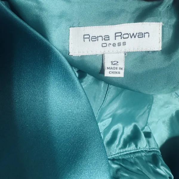 Rena Rowan Teal Green Satin Cocktail Dress 12 wedding knee length cut out back - Image 7