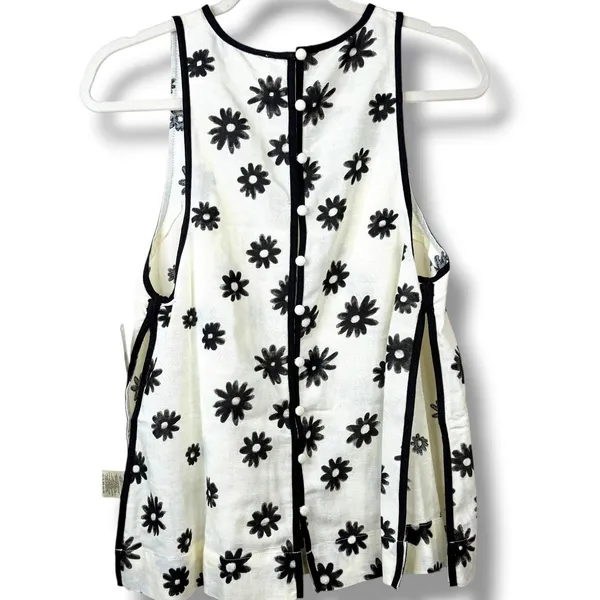 NEW Free People Groovy Daisy Black Floral Cotton Linen 2 Piece Casual Set Size 0 - Image 5
