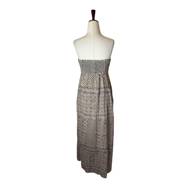 Anthropologie Edme & Esyllte Dress‎ Women 0 Ivory Brown Strapless Hypnotic Maxi - Image 3