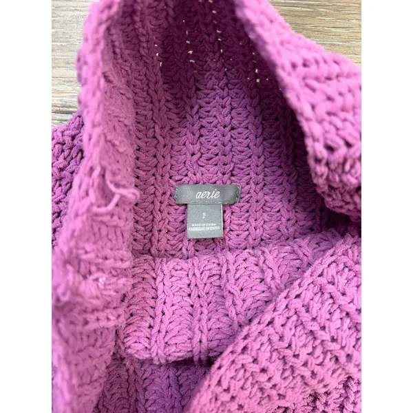 Aerie Chunky Turtleneck Sweater Purple Long Sleeve Knit Women's Small - Image 3