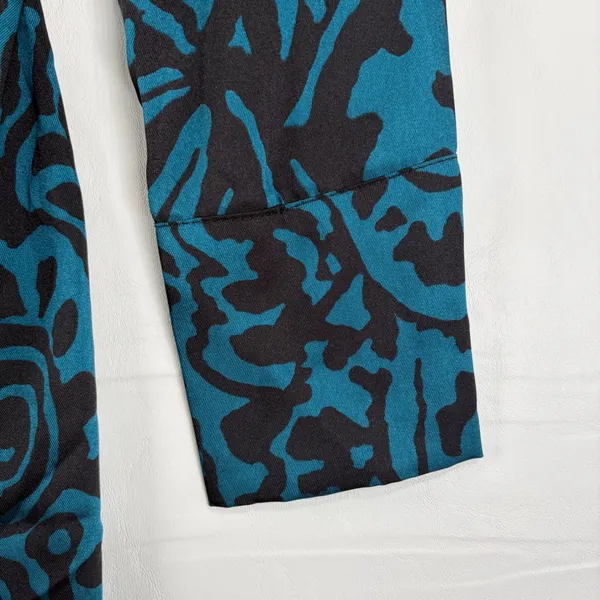 Venti6 LA Teal Abstract Swirl Ruched Mini Dress Long Sleeve Made in Italy S‎ - Image 4