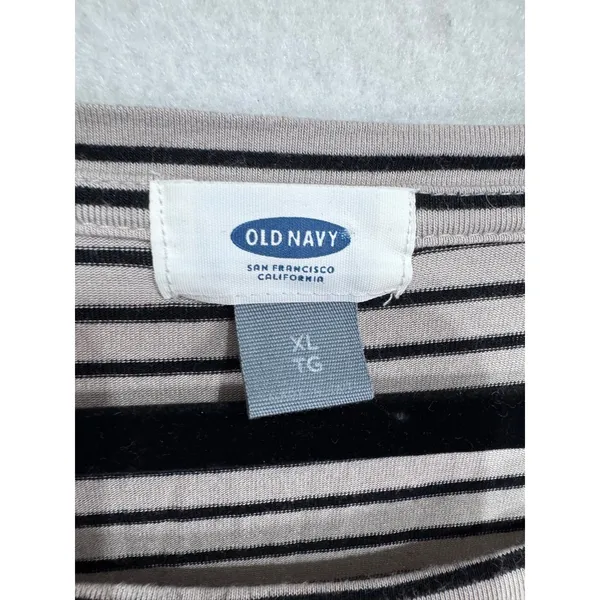 Old Navy XL‎ Tan Black Striped Long Sleeve T-Shirt Women's Casual Soft Knit - Image 3