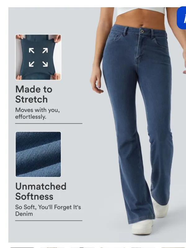 HALARA Flex Denim Mid Rise Pockets Casual Bootcut Flare Jeans Medium Regular - Image 2