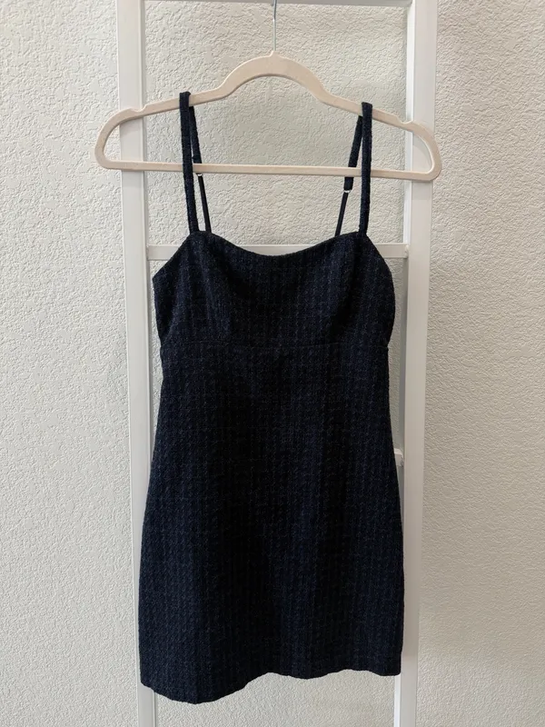 Abercrombie & Fitch Navy Tweed Mini Dress XS Tall Adjustable Straps - Image 2