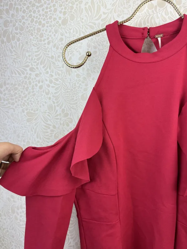 Free People Raspberry Cold Shoulder Ruffle Mini Dress - Size - Medium - NWT - Image 8