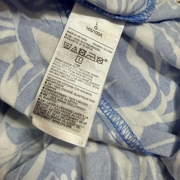 Old Navy Women Blue White Floral Tropical Smocked Tiered Maxi Dress Large - Image 9