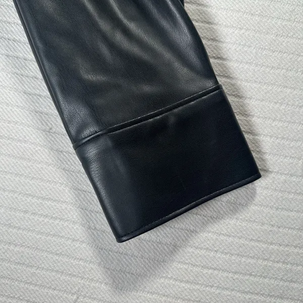 Abercrombie & Fitch Oversized Black Vegan Faux Leather Shirt Jacket Womens Large - Image 9