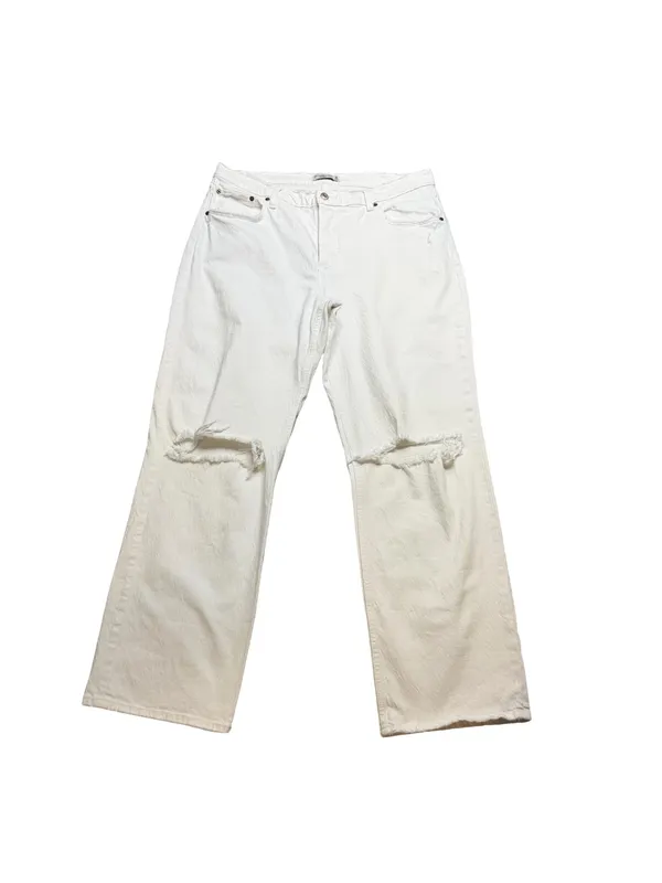 🤍✨ Abercrombie & Fitch The‎ Baggy Low Rise Distressed White Jeans 32/14R 🌴🩶 - Image 2