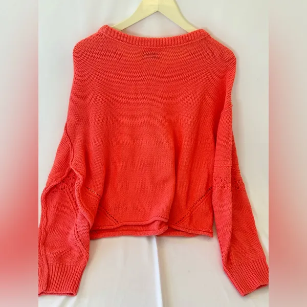 Lucky brand women’s size large bright coral crewneck sweater - Image 3