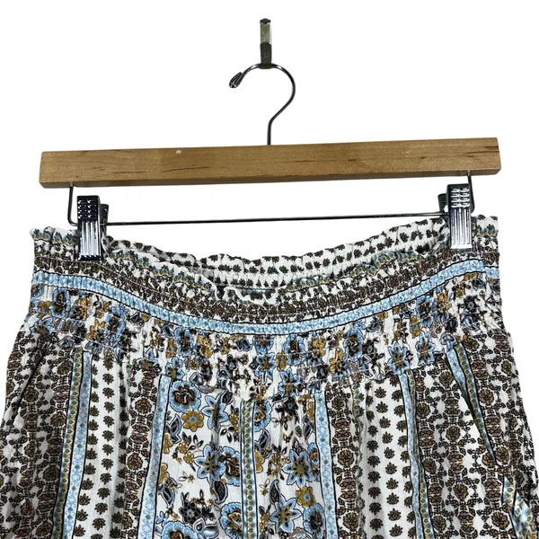 Kingston Grey Boho Floral Geometric Print Shorts Blue White Smocked Waist Size S - Image 2