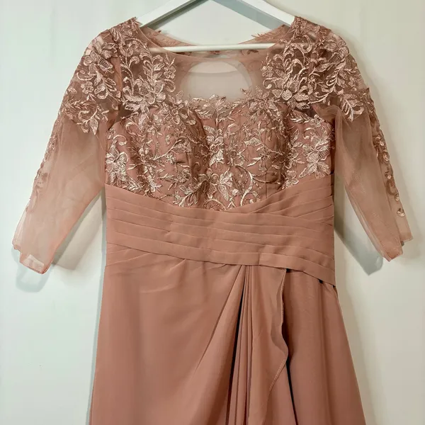 Women’s Lace Bodice Ruffle Chiffon Maxi Formal Gown Dress Dusty Rose Small 4 / 6 - Image 2