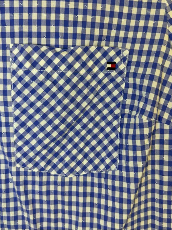 Tommy Hilfiger Blue and White Gingham Button-Down Shirt - Image 3