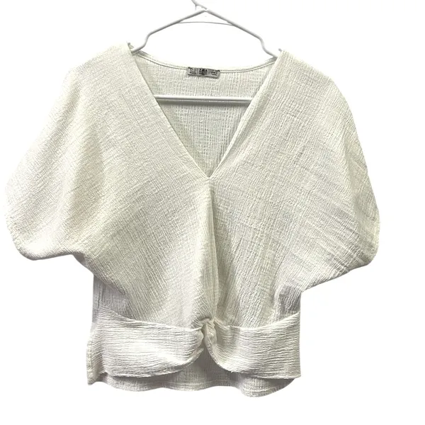 Zara White Gauze Twisted Front Dolman Short Sleeve Lightweight Top Womens Small - Image 7