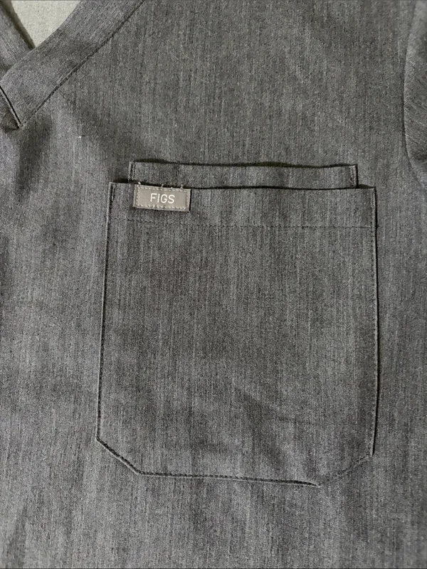 Figs Gray V-Neck Scrub Top & Pants with Green Drawstrings Size Medium - Image 11