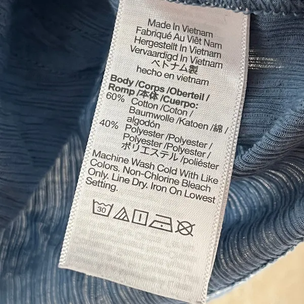 Madewell Semi-Sheer Shirred V-Neck Top Blue Long Sleeve NM647 FA23 Women M - Image 5