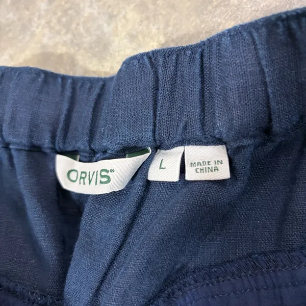 Orvis Wide Leg 100% Linen Solid Navy Drawstring Cropped Pant Large Beach Resort - Image 7