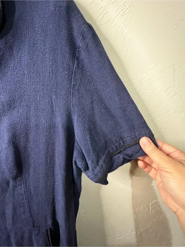 Basic Threads Santa Monica Blue Linen Tencel Button Front Midi Shirt Dress - Image 6