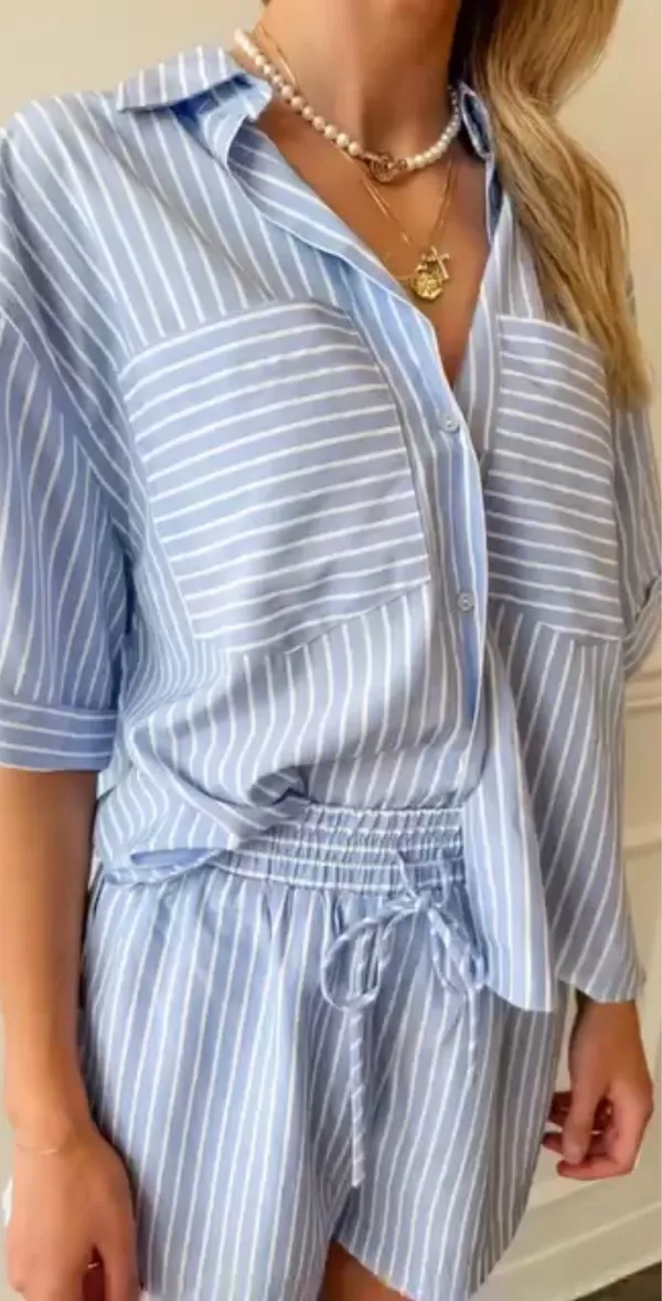 Blue and white striped matching set - Image 2