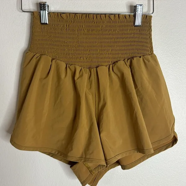Offline by Aerie Women's Size S Real Me Smocked Running Tan Shorts‎ gym exercise - Image 3