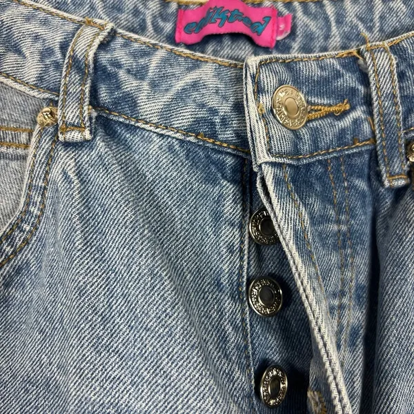 Edikted Polly Cutout Pocket Mom Jeans Distressed Medium Wash Y2K Festival Size M - Image 7