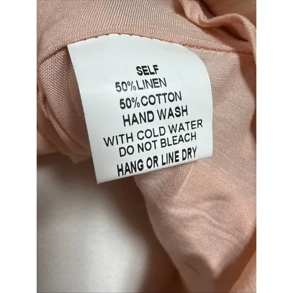In The Beginning Size S Dress Blush Pink 3/4 Puff Sleeves‎ Tie Front Linen Short - Image 4