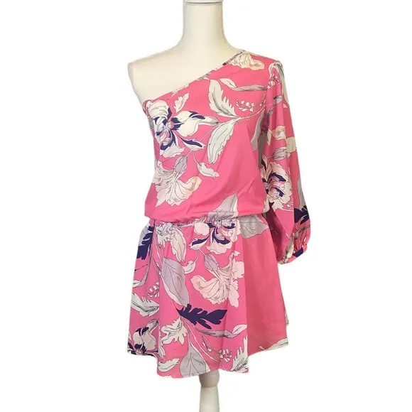 Yumi Kim Pink Floral One Shoulder Mini Dress Women’s size Small NWT‎ - Image 4