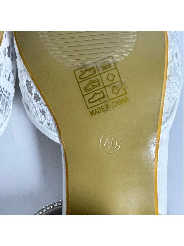 White Lace Low Block Heel Ankle Strap Wedding Shoe Sandals Size 40 - Image 7