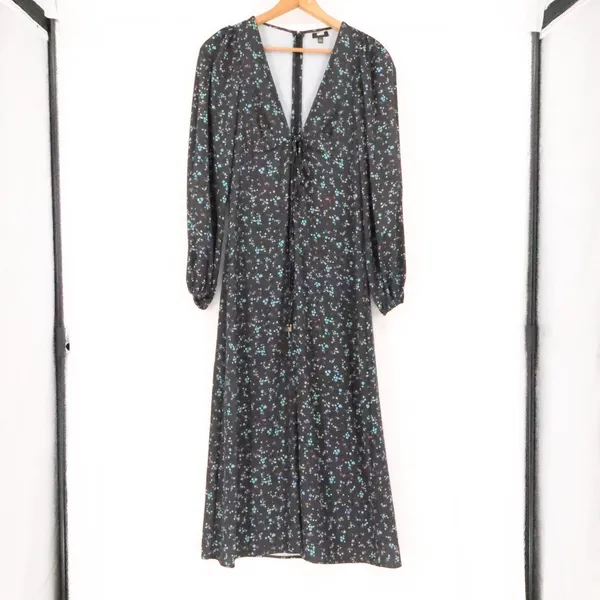 AFRM Revolve Portia Floral Midi Dress‎ Womens Size M Black Noir Neon Ditsy - Image 11