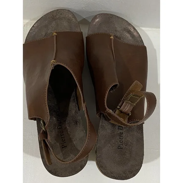 Pierre Dumas Brown VEGAN distressed Platform Wedge Open Toe Sandals Women's sz 9 - Image 5