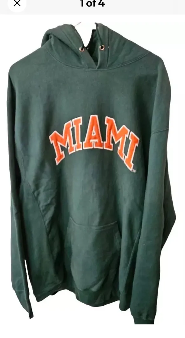 University Of Miami Hoodie Size Medium Vintage Green - Image 2