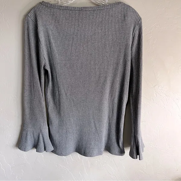 J. Crew Gray Ribbed Bell‎ Sleeve Long Sleeve Top - Image 5
